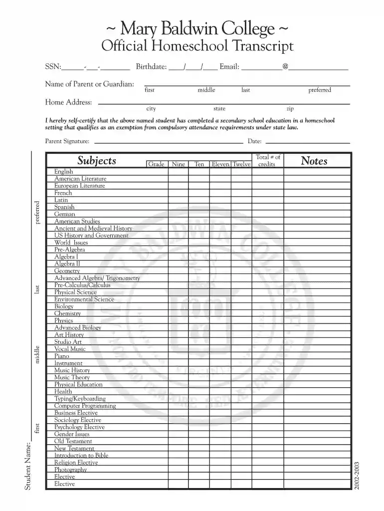 homeschool transcript generator Preview on Page 1