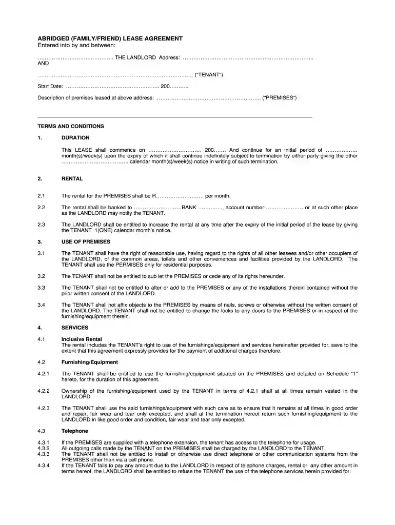 free rental agreement south africa Preview on Page 1