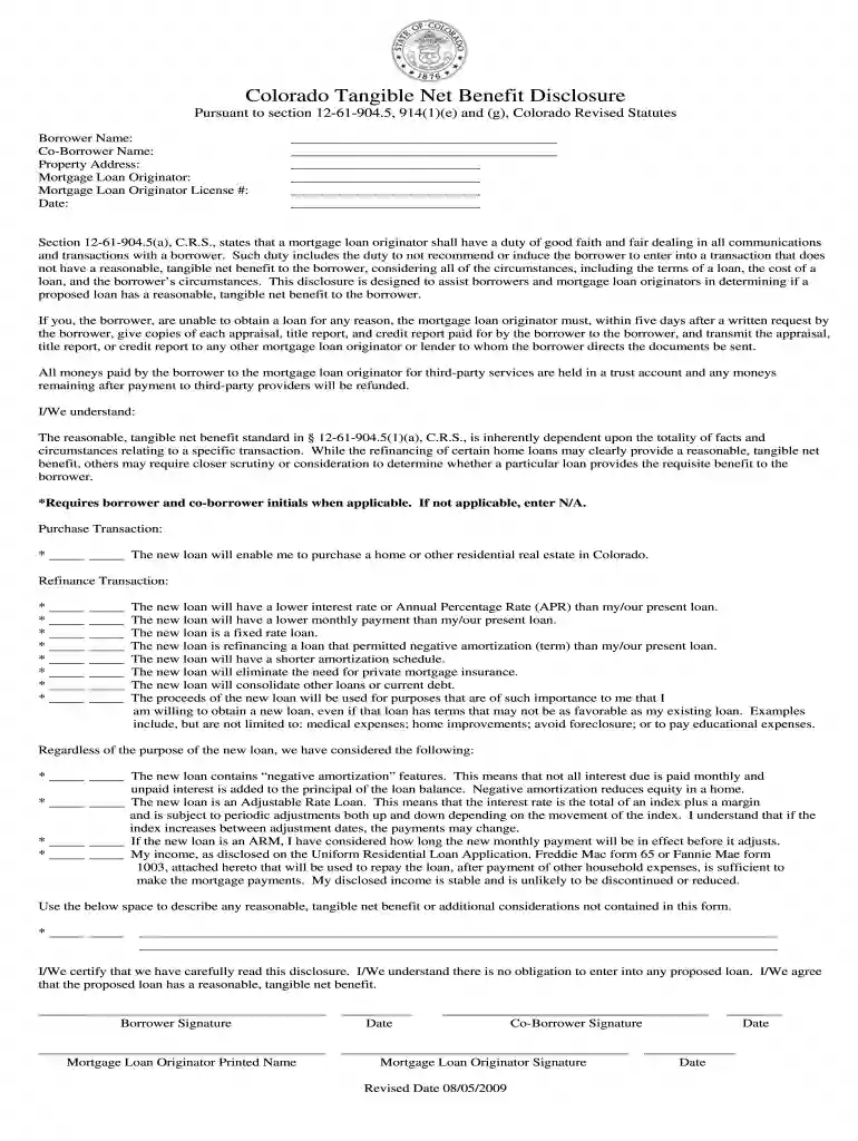 colorado tangible net benefit disclosure Preview on Page 1