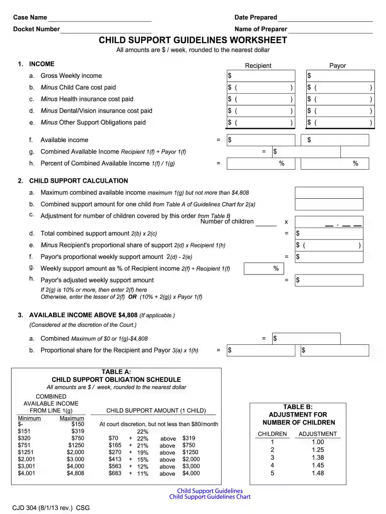 child support worksheet Preview on Page 1