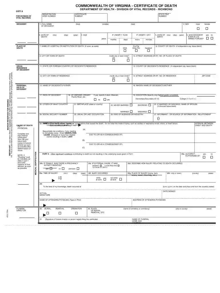 death certificate virginia Preview on Page 1