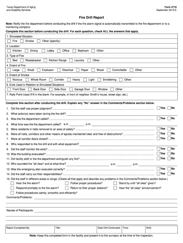 fire drill report template Preview on Page 1