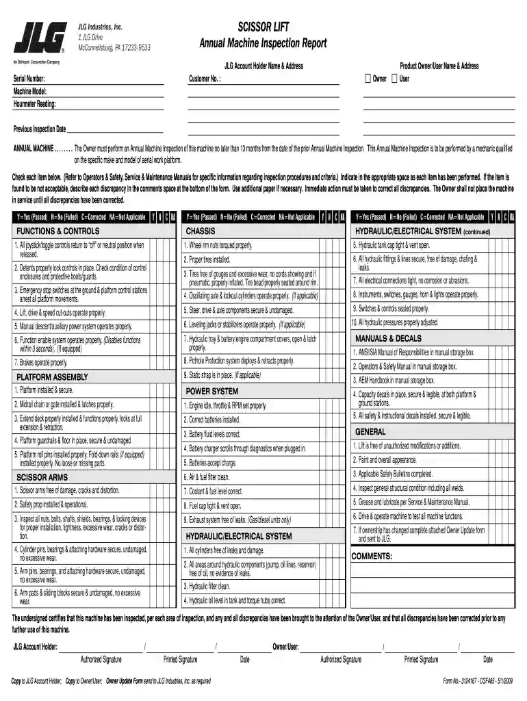 telehandler annual inspection form Preview on Page 1