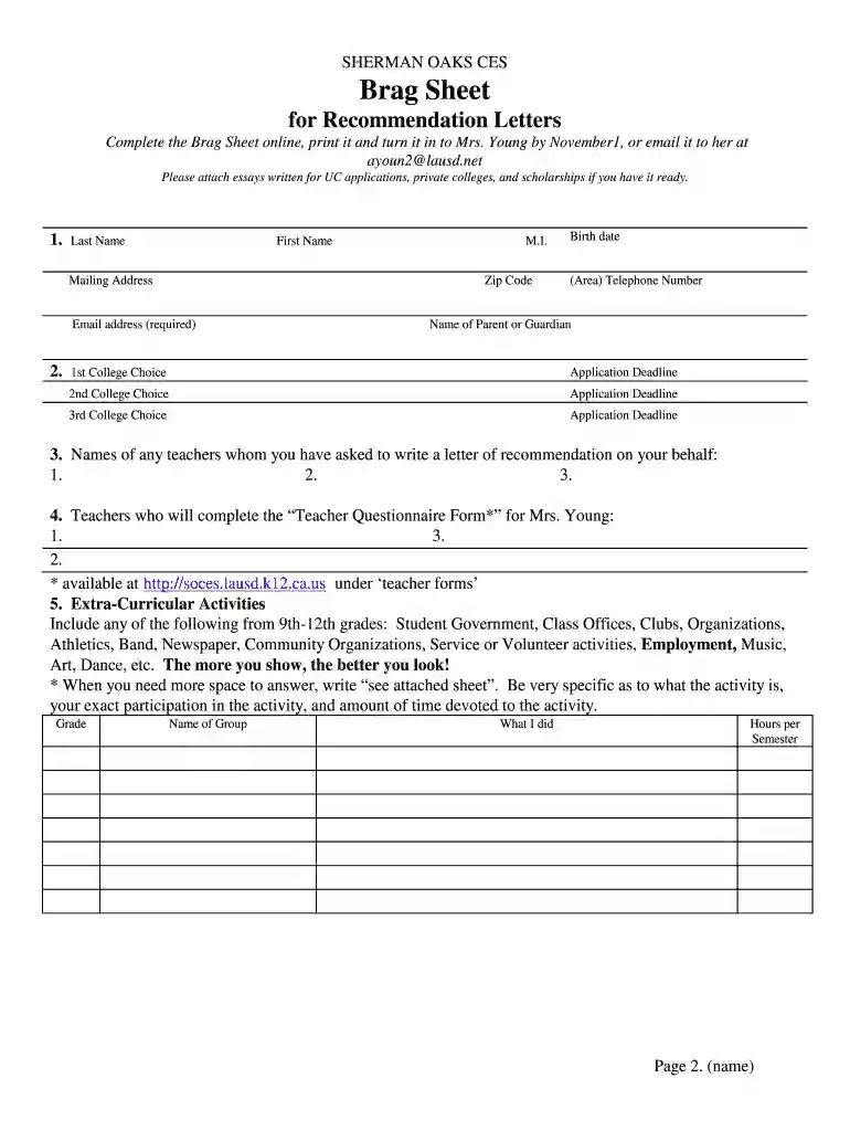 common app brag sheet Preview on Page 1