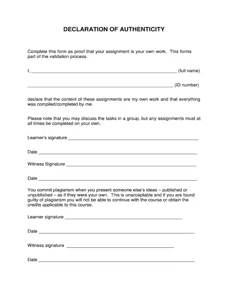 unisa declaration form Preview on Page 1