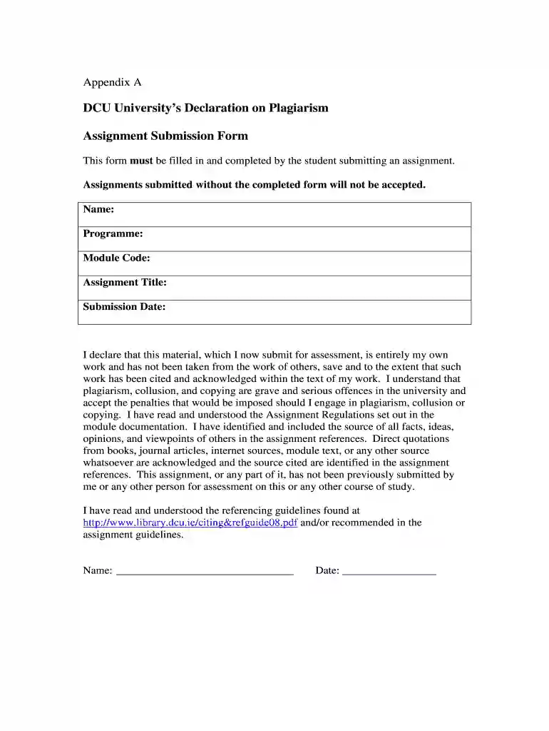 dcu assignment cover sheet Preview on Page 1