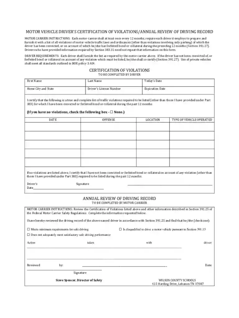 annual review of driving record form Preview on Page 1