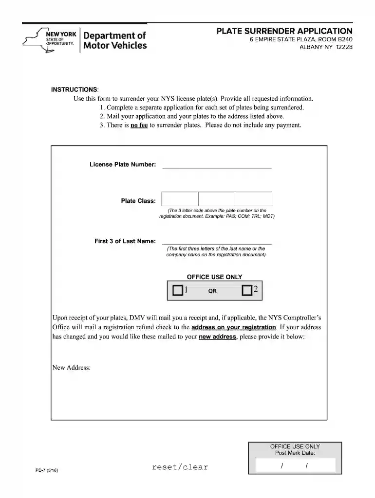 nys dmv plate surrender form Preview on Page 1