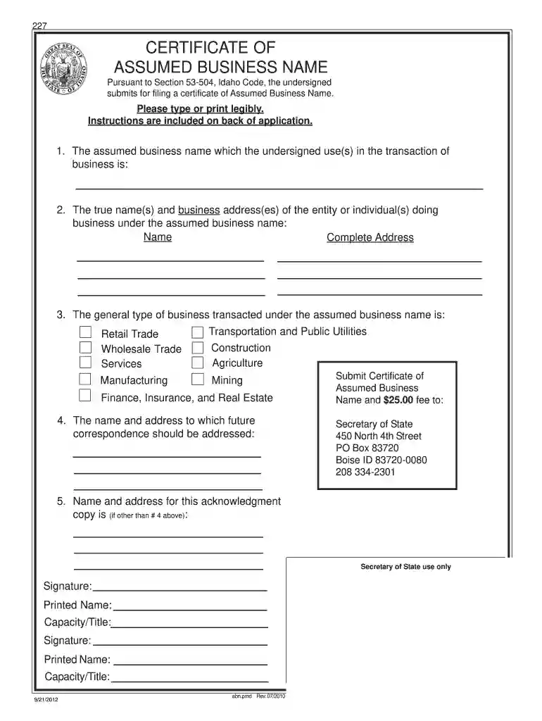 assumed business name Preview on Page 1