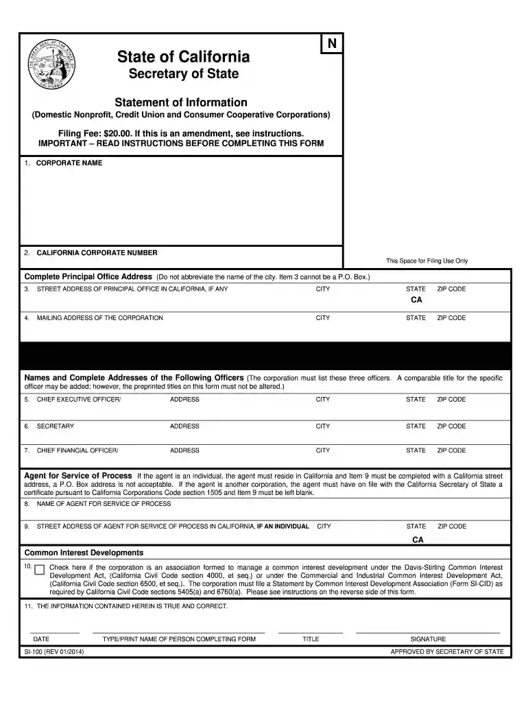 statement of information california form Preview on Page 1