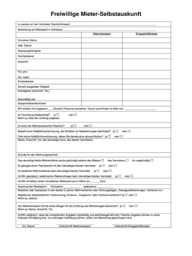mieterselbstauskunft online ausfüllen Preview on Page 1