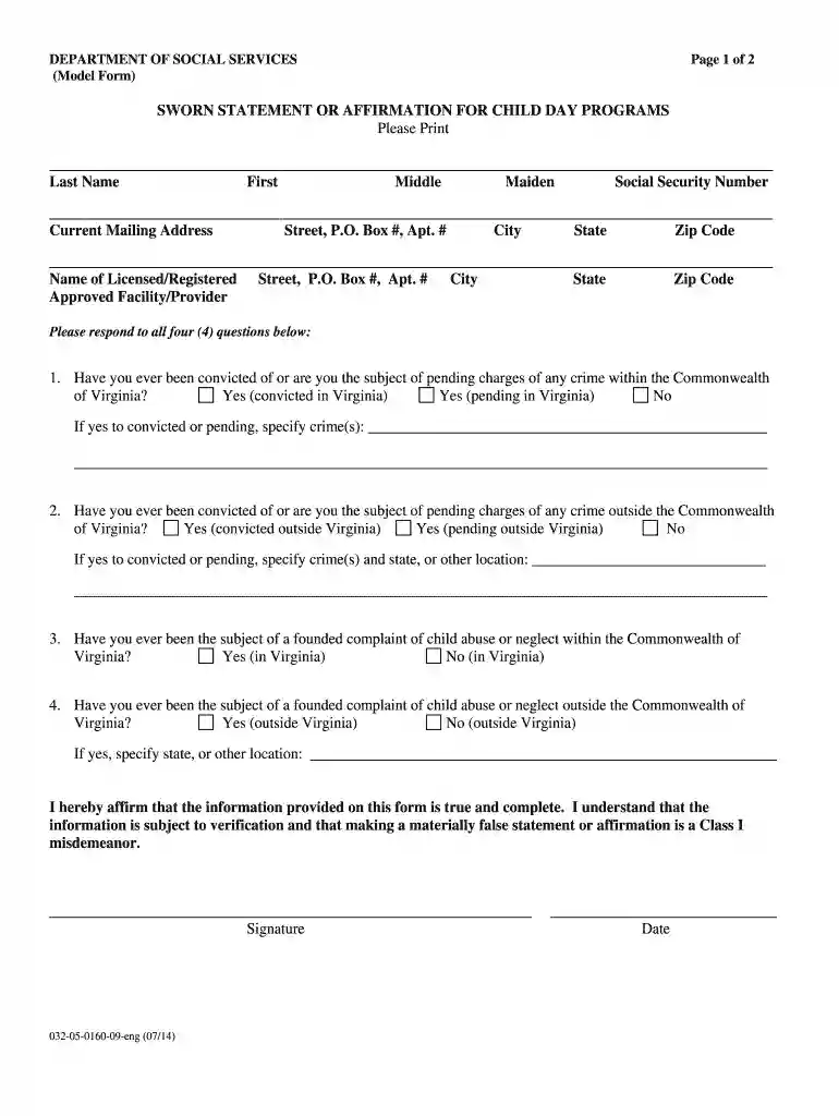 sworn statement virginia Preview on Page 1
