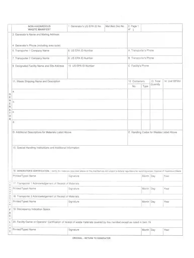 non hazardous waste manifest form Preview on Page 1