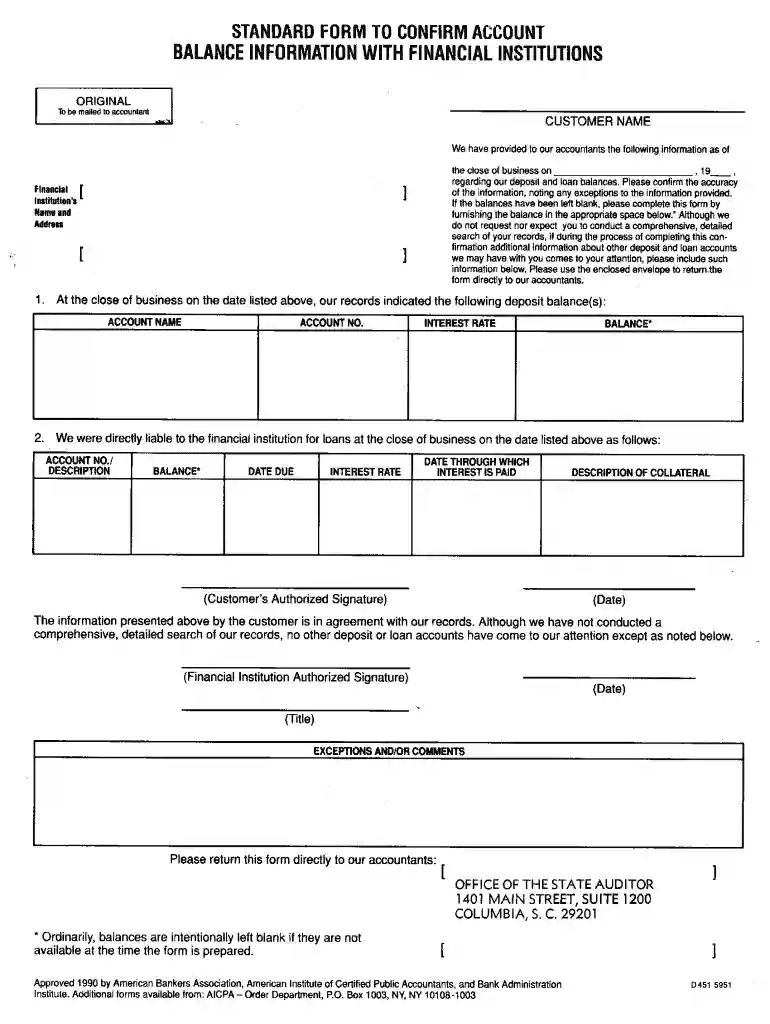 standard form to confirm account balance information Preview on Page 1