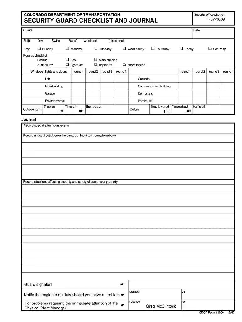 security guard checklist template Preview on Page 1