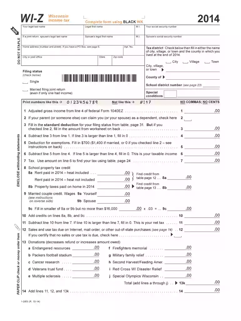 wi z 2014 form Preview on Page 1