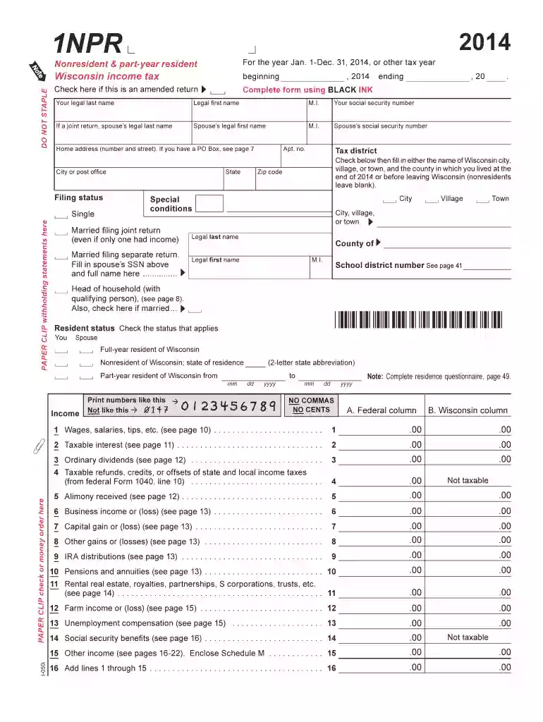 wisconsin form 1npr 2014 Preview on Page 1