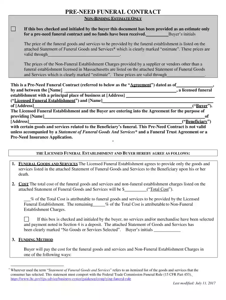 2004 MA Pre-Need Funeral Contract Preview on Page 1