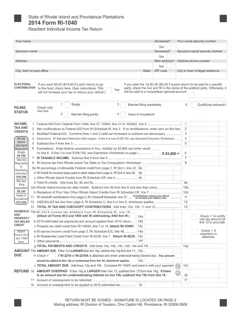2014 form ri 1040 Preview on Page 1