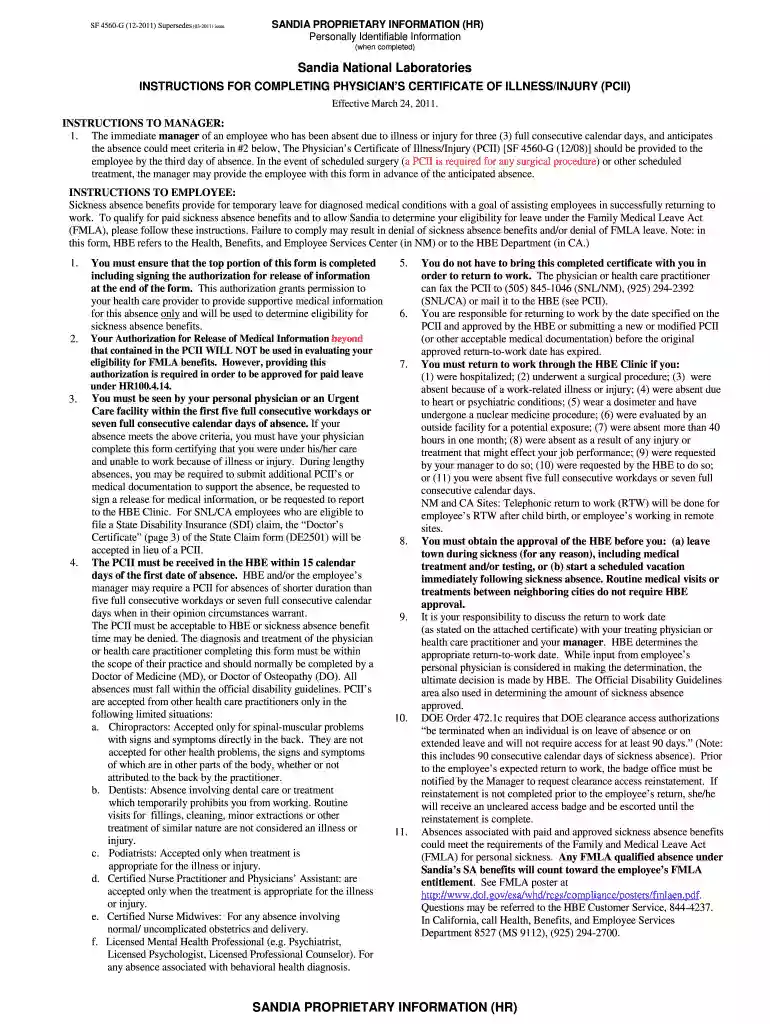 SNL Phuysician's Certificate of Disability; SF 4560-G - sandia Preview on Page 1
