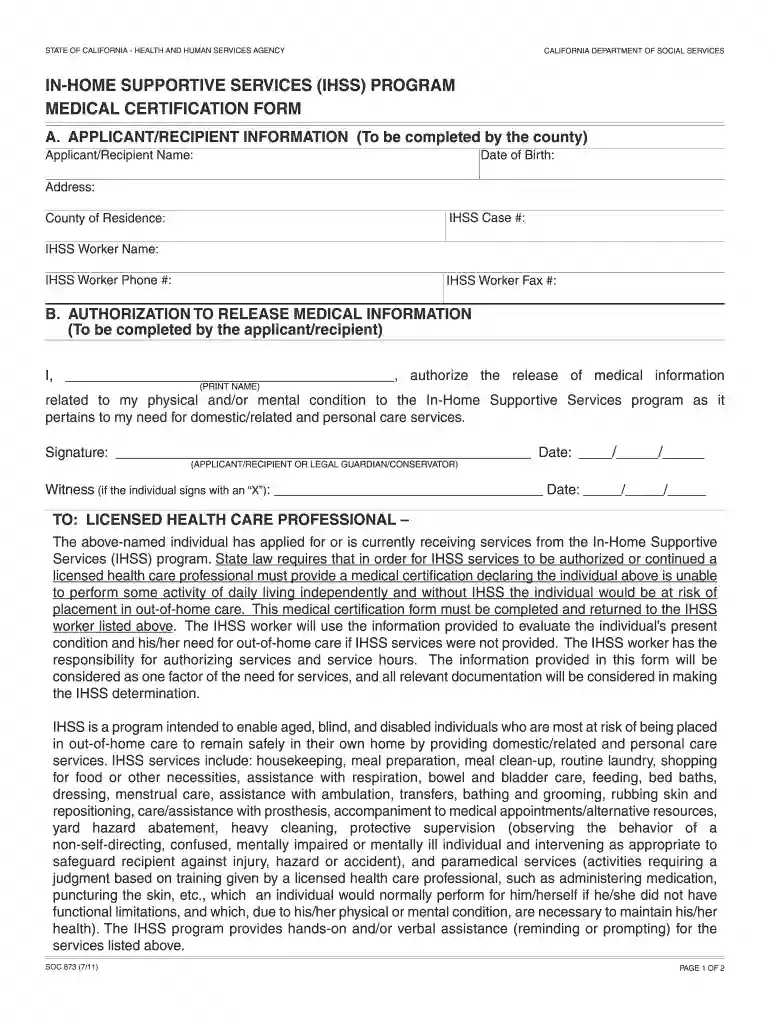 printable ihss forms for doctor Preview on Page 1