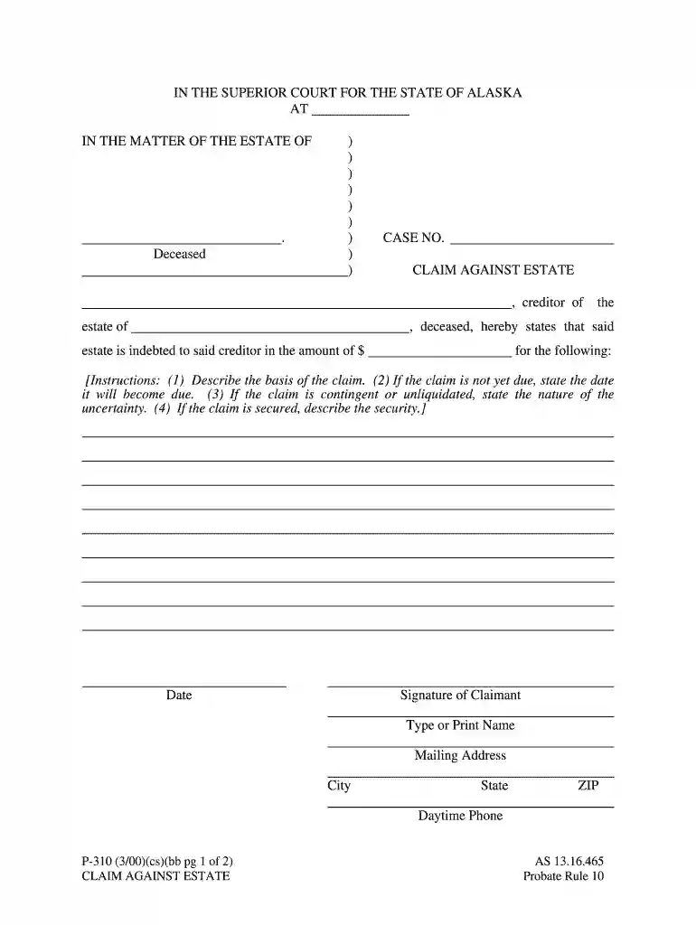 alaska p 310 claim against form search Preview on Page 1