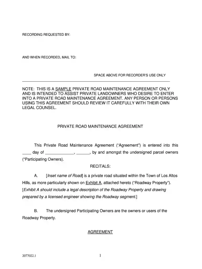 road maintenance agreement Preview on Page 1
