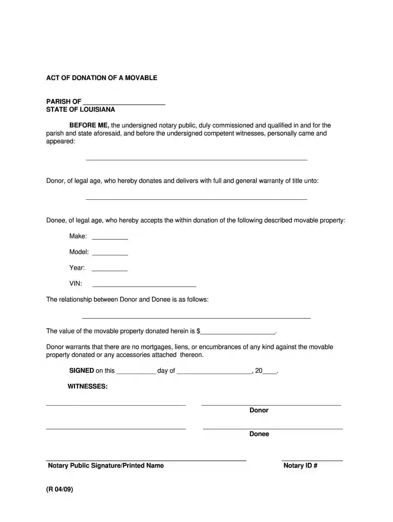 free louisiana act of donation form Preview on Page 1