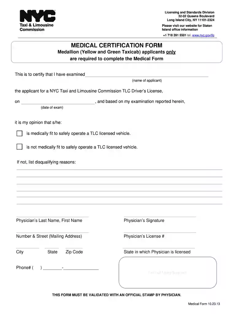 nyc tlc medical form Preview on Page 1