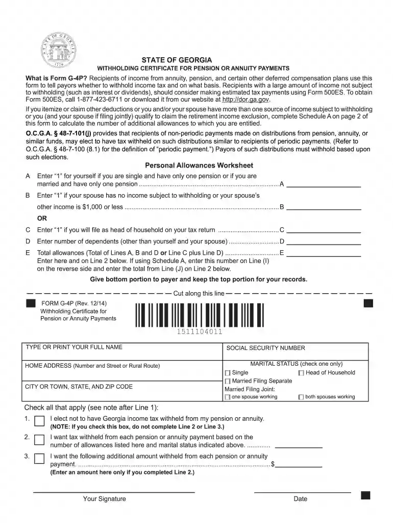 ga tax g4p form 2014 Preview on Page 1