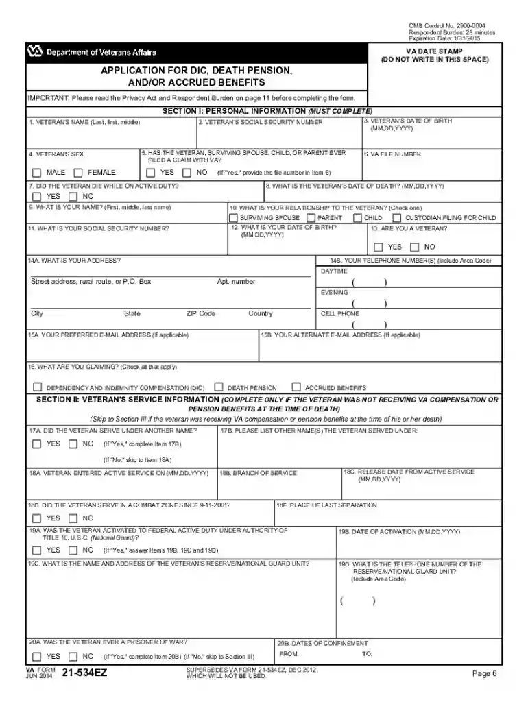 va form 21p 534ez printable Preview on Page 1