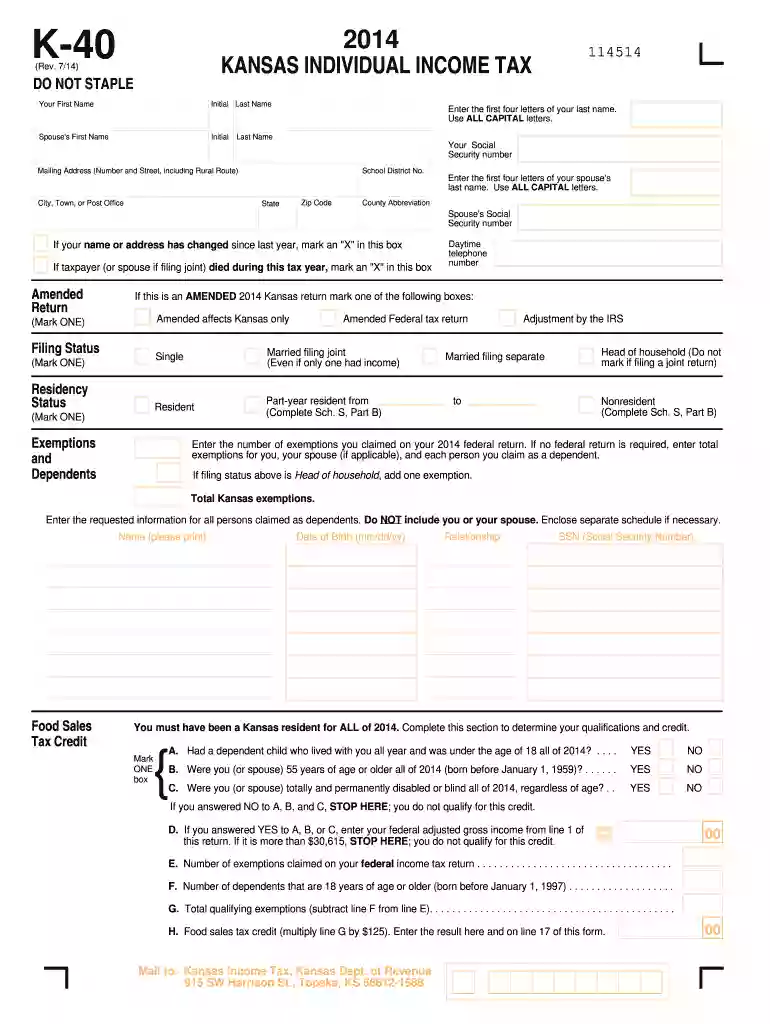2014 k 40 form Preview on Page 1