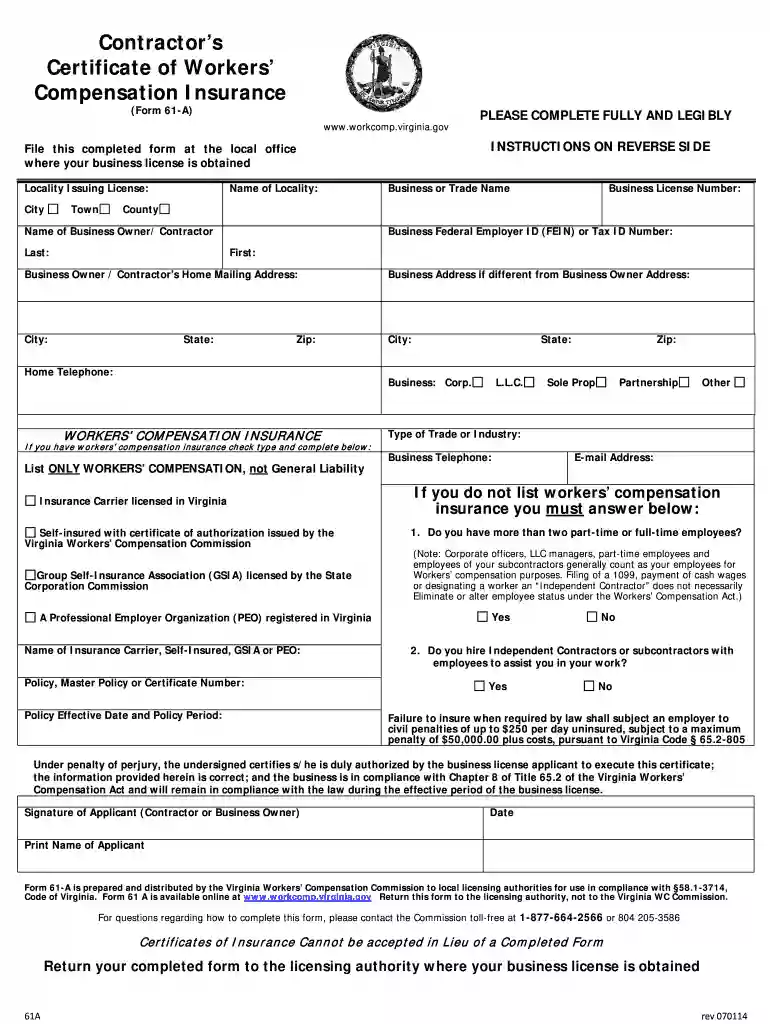form 61a Preview on Page 1