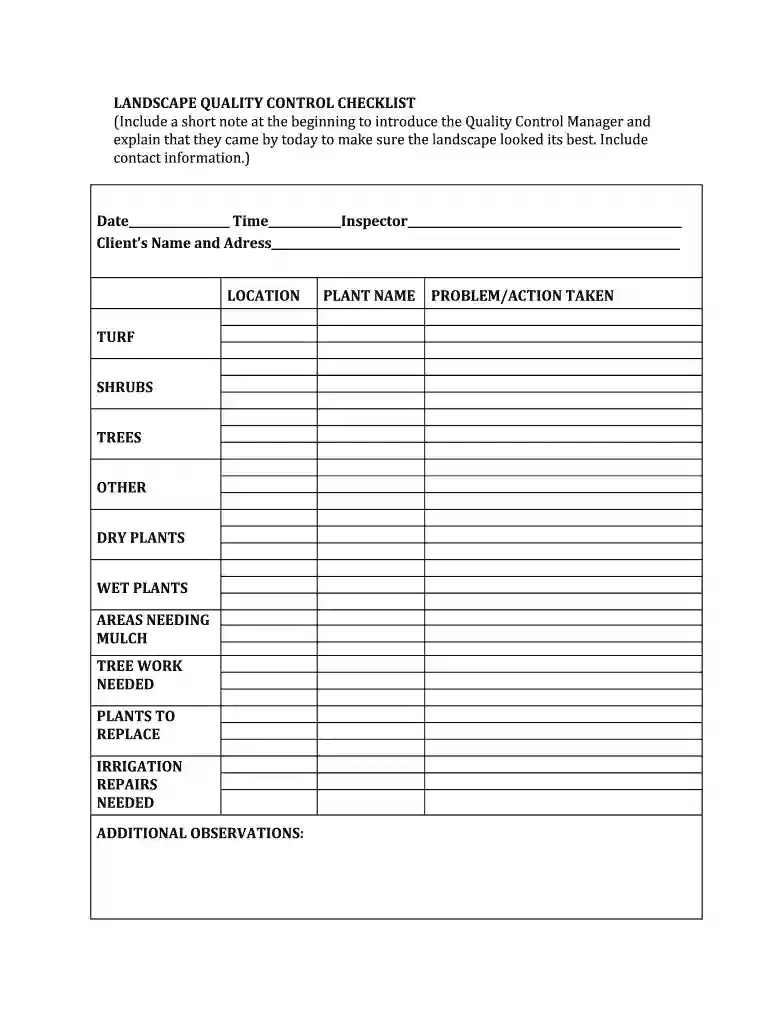 landscape maintenance checklist template Preview on Page 1