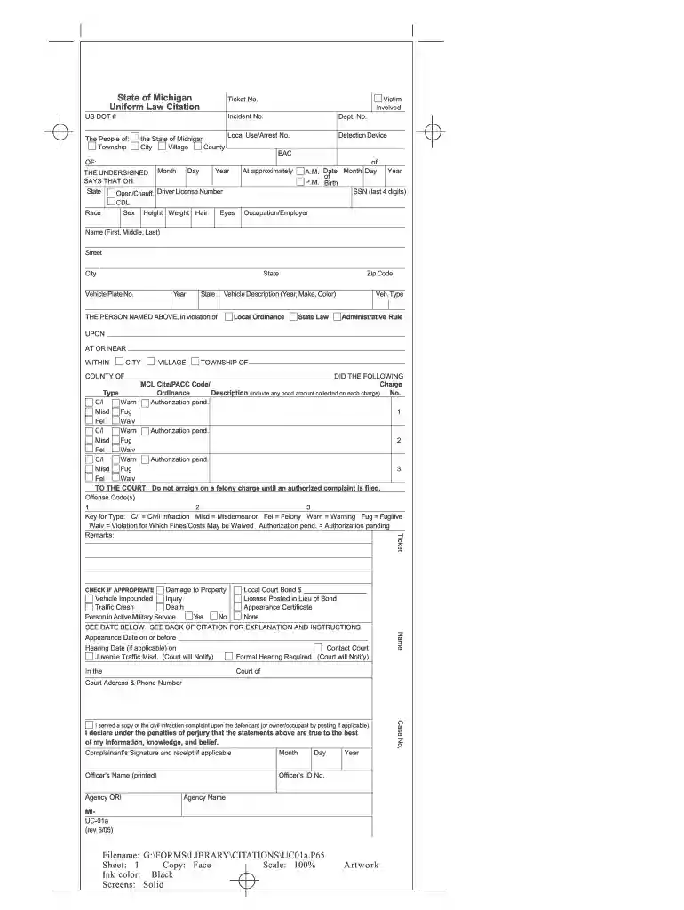 state of michigan uniform law citation Preview on Page 1