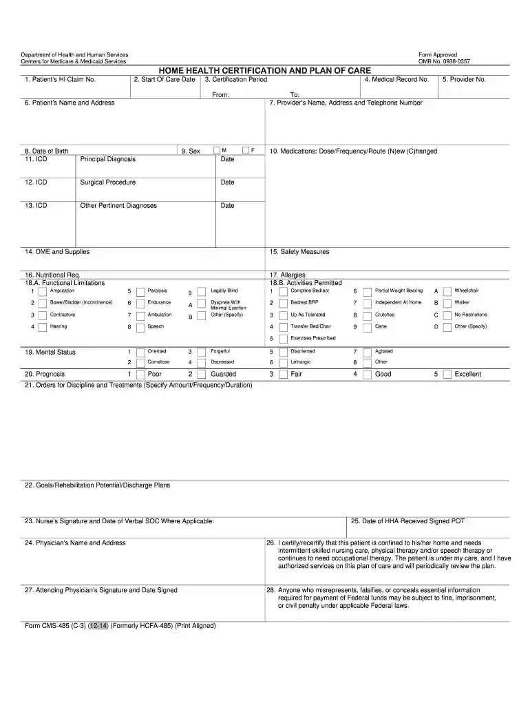 cms 485 fillable form Preview on Page 1