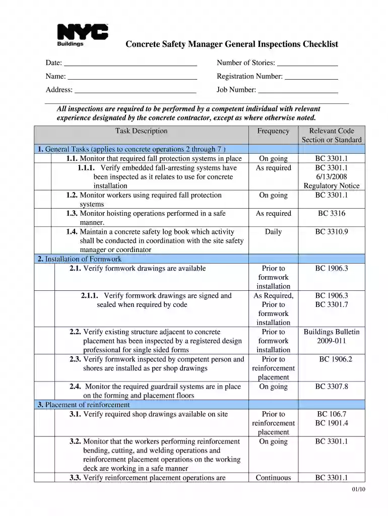 nyc dob inspection checklist Preview on Page 1