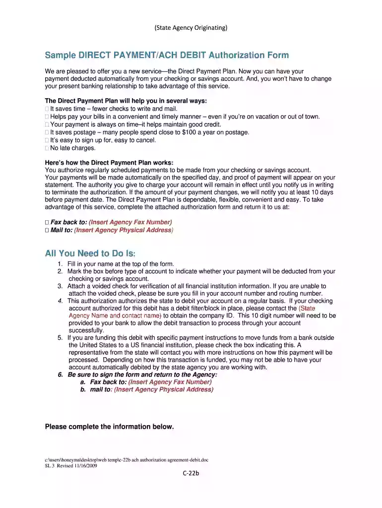 ach debit authorization form Preview on Page 1