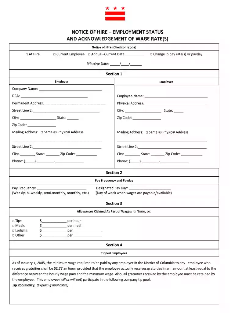 dc notice of hire form Preview on Page 1