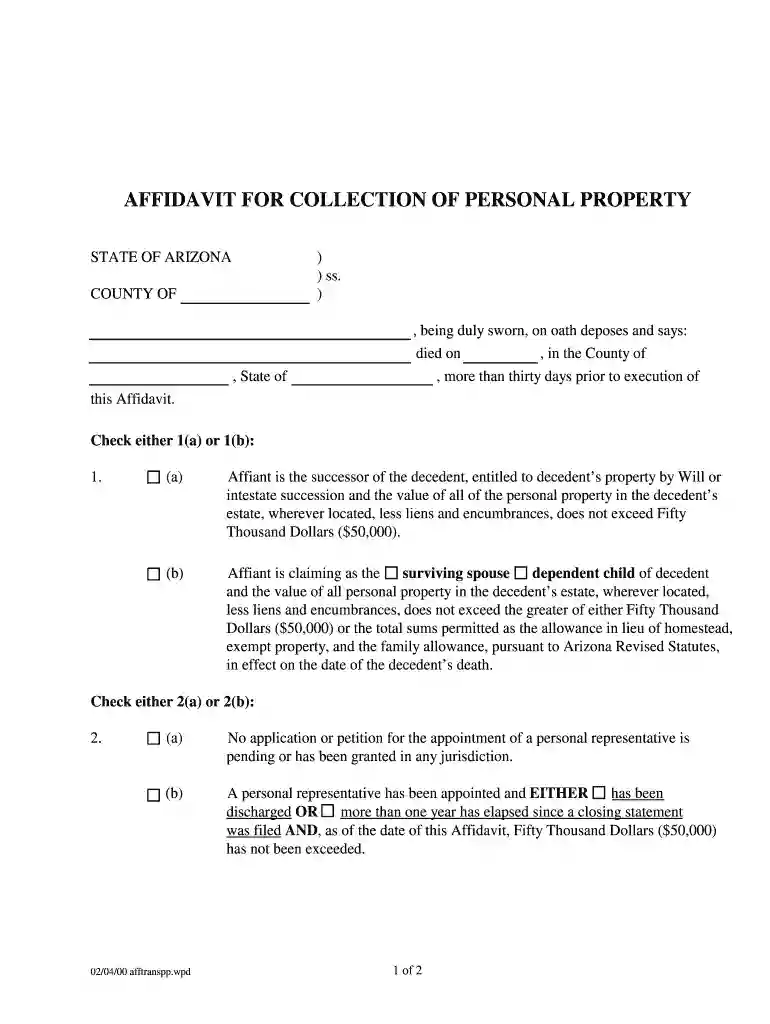 small estate affidavit pima county Preview on Page 1