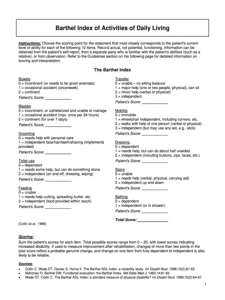 modified barthel index calculator Preview on Page 1