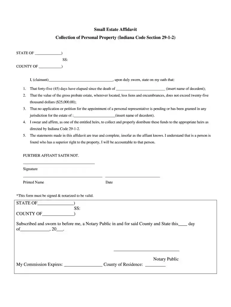 small estate affidavit indiana Preview on Page 1