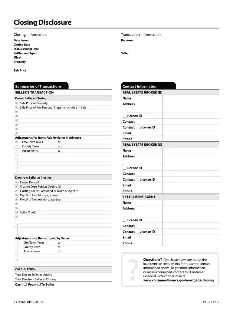seller closing disclosure form fillable Preview on Page 1