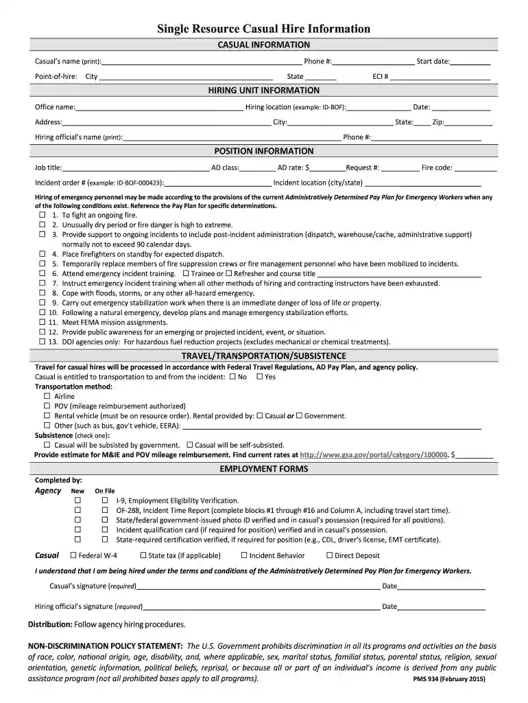 single resource casual hire form Preview on Page 1