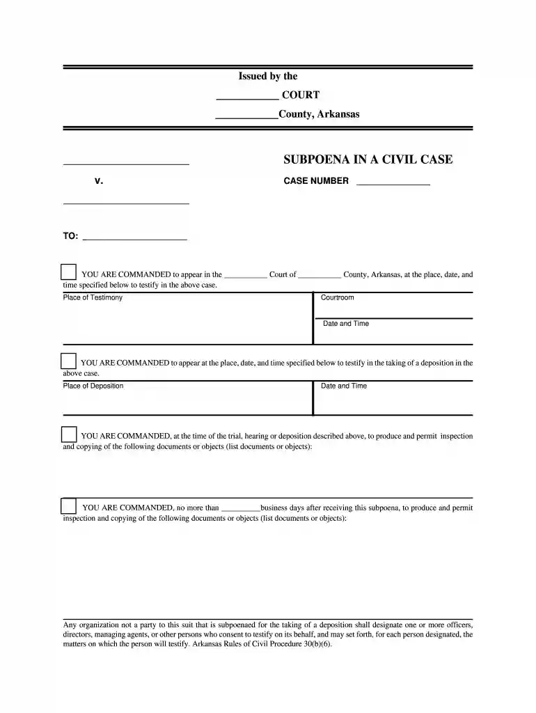 arkansas subpoena form Preview on Page 1