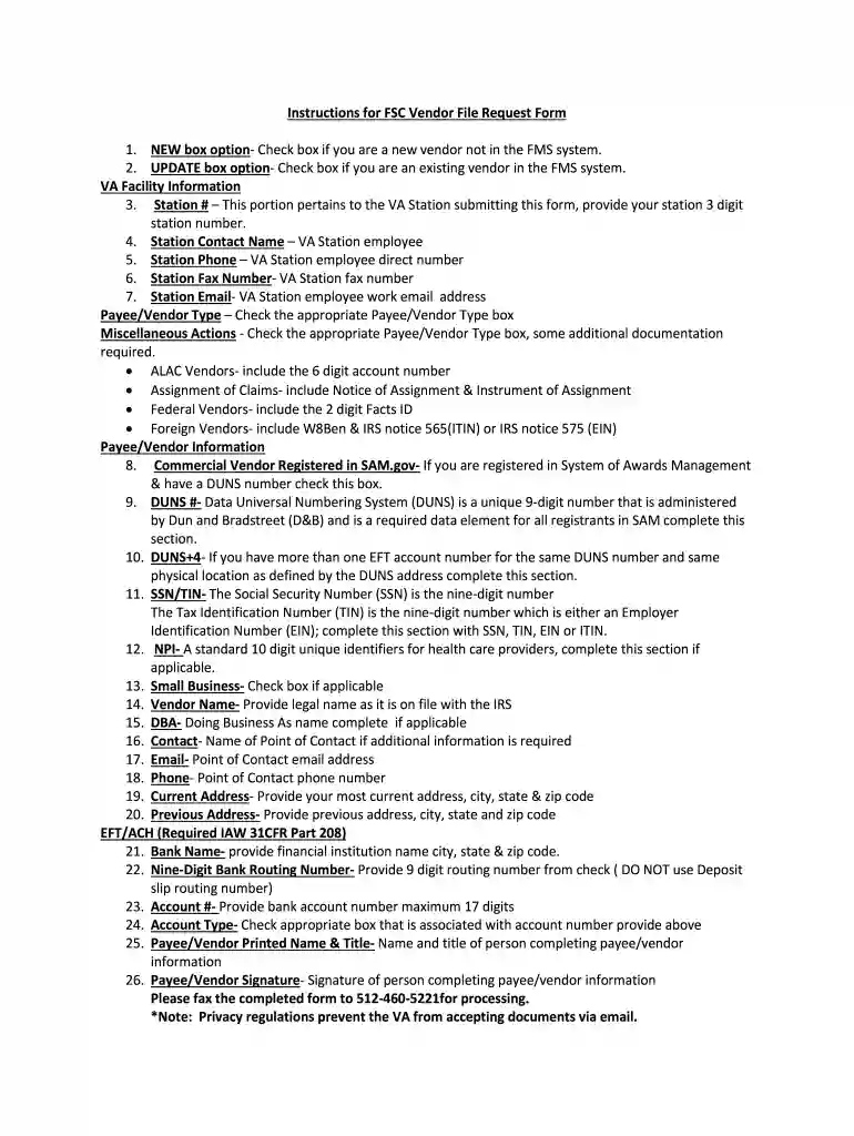 va fsc vendor file request form Preview on Page 1