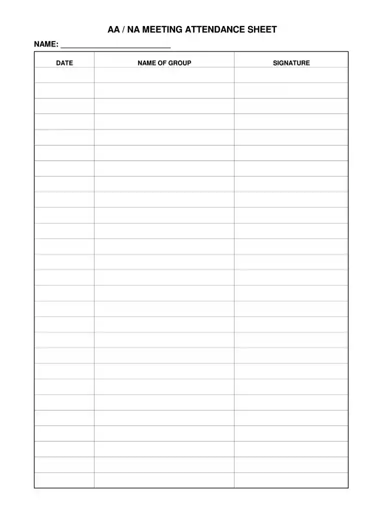 aa sign in sheet Preview on Page 1