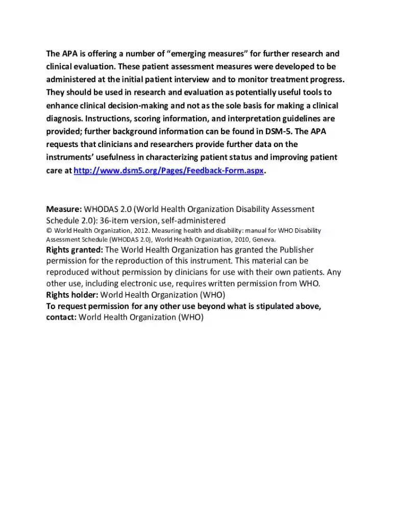 whodas 2 0 assessment form Preview on Page 1
