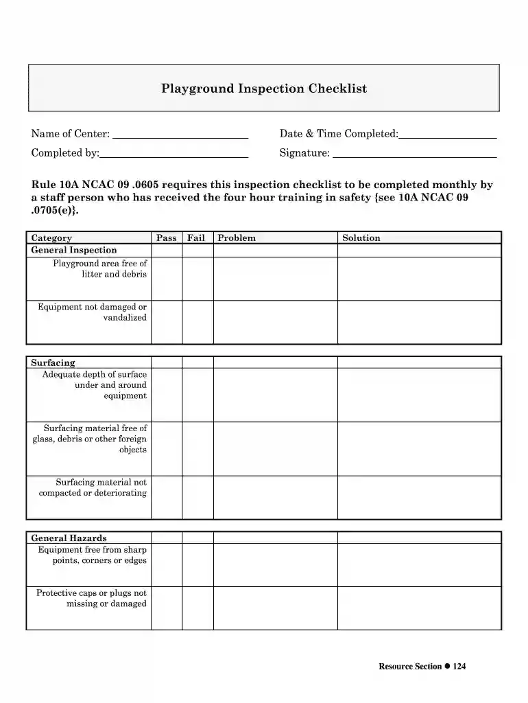 playground equipment checklist Preview on Page 1