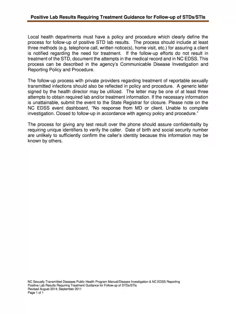 Positive Lab Results Requiring Treatment Guidance for Follow-up of - epi publichealth nc Preview on Page 1